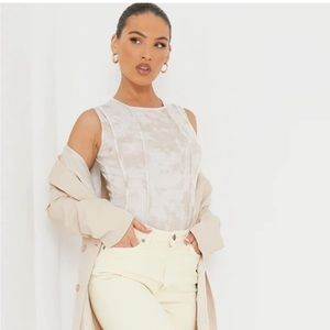 NWT Pretty Little Thing Beige Acid Wash Body Suit Sz 4